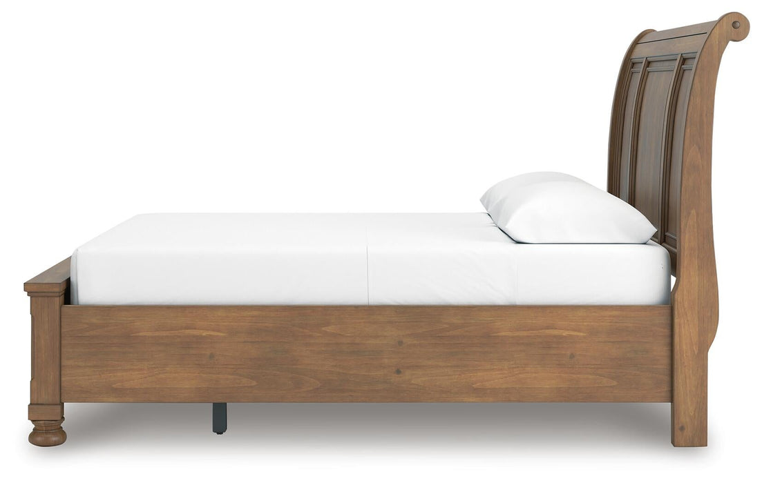 Vandenmore Queen Storage Sleigh Bed with Mirrored Dresser
