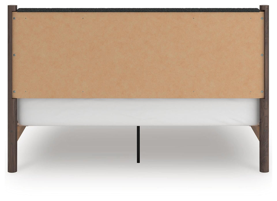 Cadmori King Upholstered Panel Platform Bed, Dresser, Mirror and Nightstand