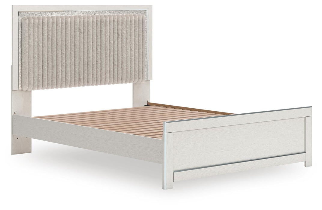 Birmonton Queen Upholstered Panel Platform Bed, Dresser, Mirror and Nightstand