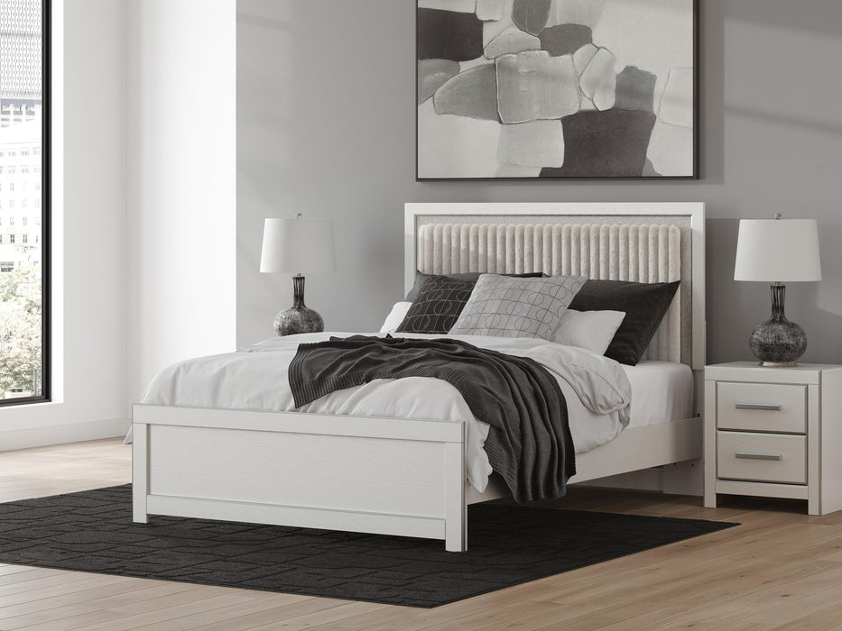 Birmonton Queen Upholstered Panel Platform Bed, Dresser, Mirror and Nightstand