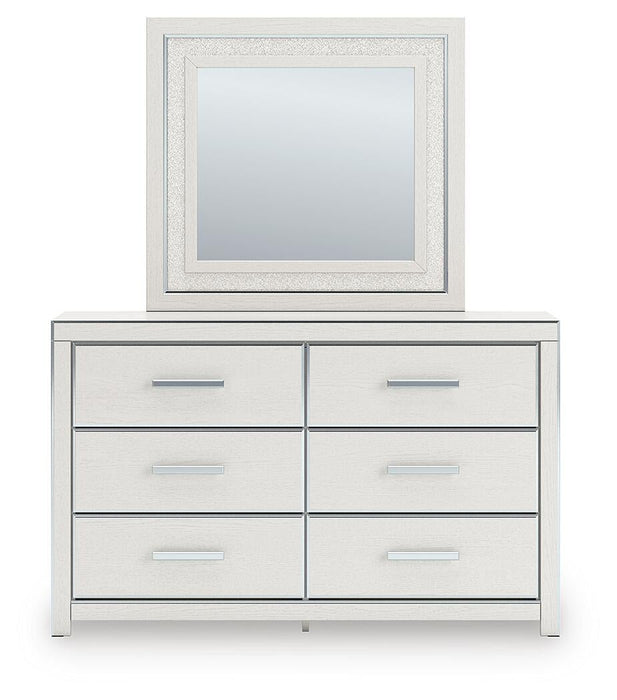 Birmonton Queen Upholstered Panel Platform Storage Bed, Dresser and Mirror