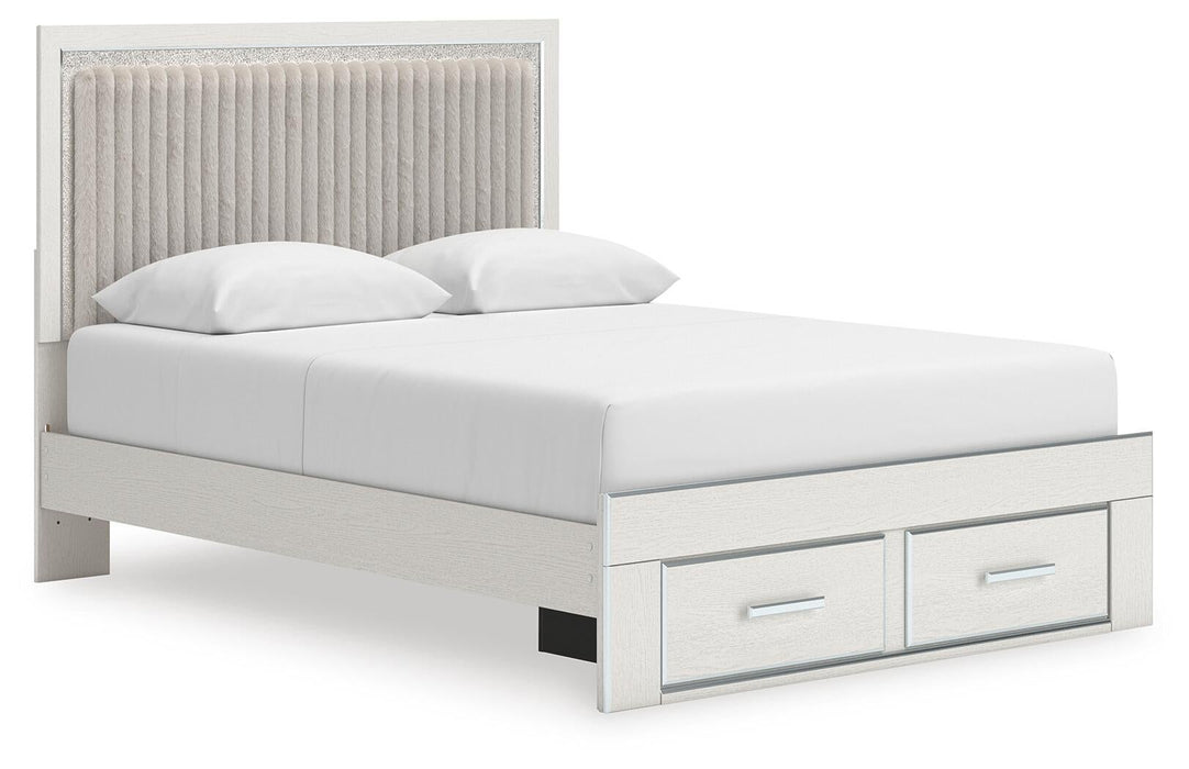 Birmonton Queen Upholstered Panel Platform Storage Bed, Dresser and Mirror