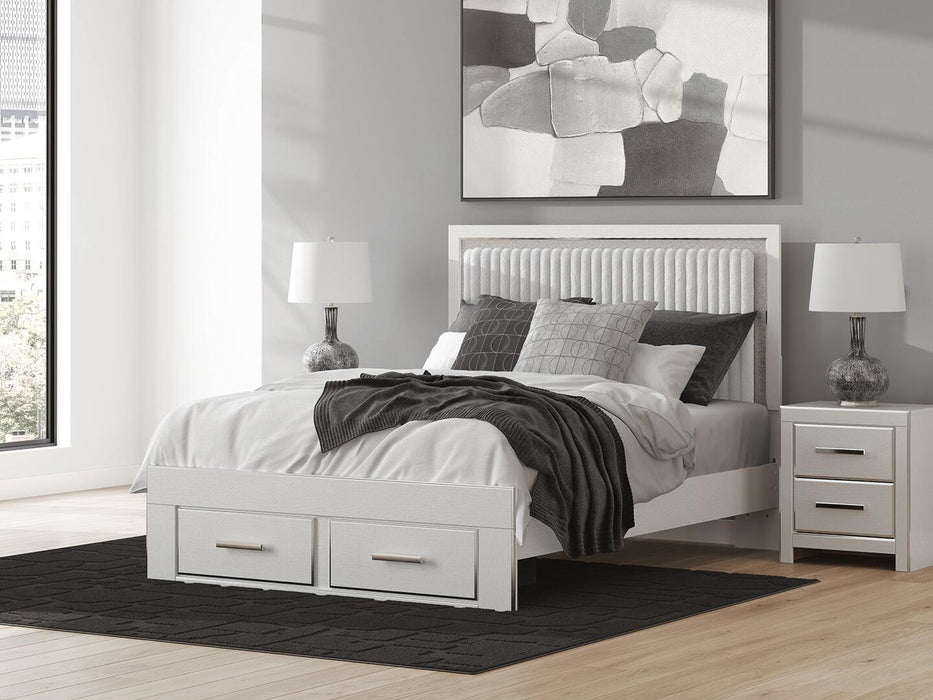 Birmonton Queen Upholstered Panel Platform Storage Bed, Dresser and Mirror