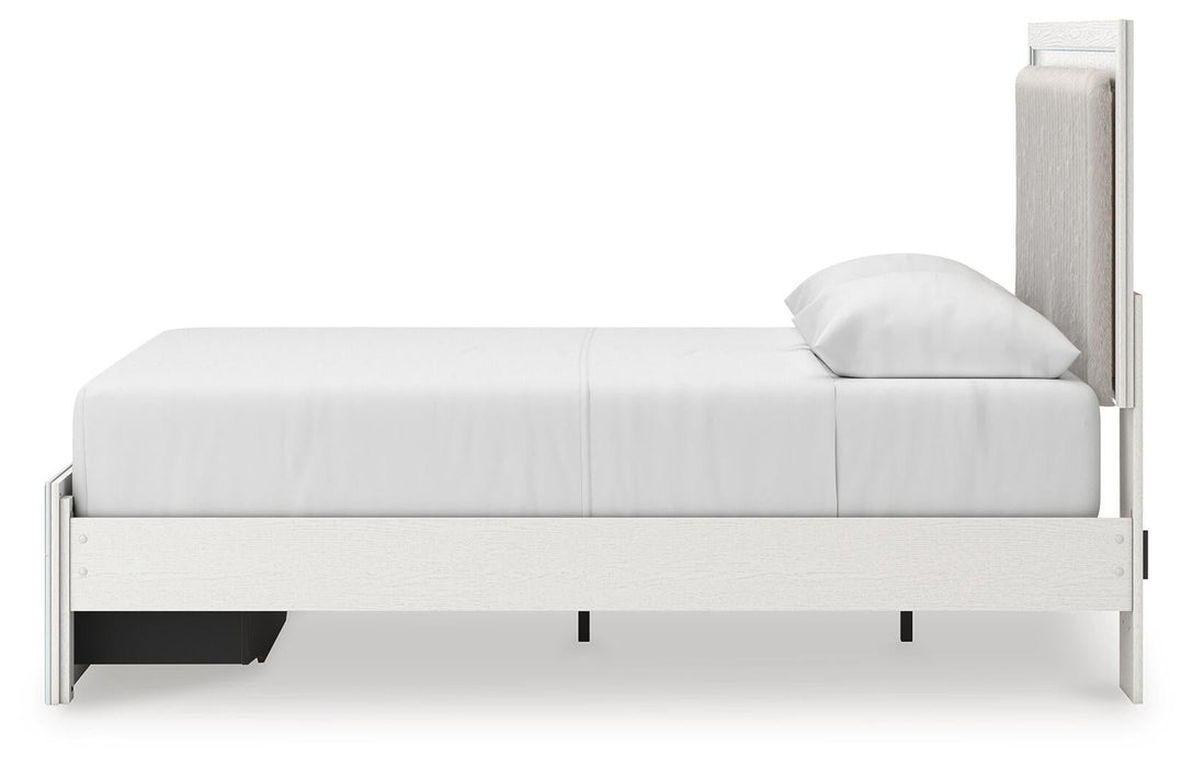 Birmonton Queen Upholstered Panel Platform Storage Bed, Dresser and Mirror