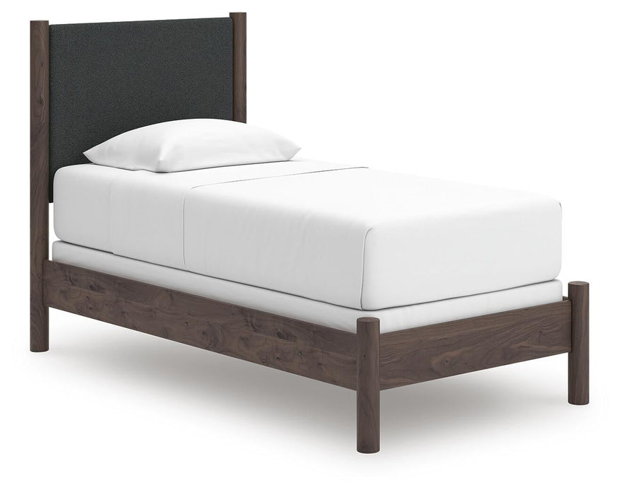 Cadmori Twin Upholstered Panel Bed, Dresser and Mirror