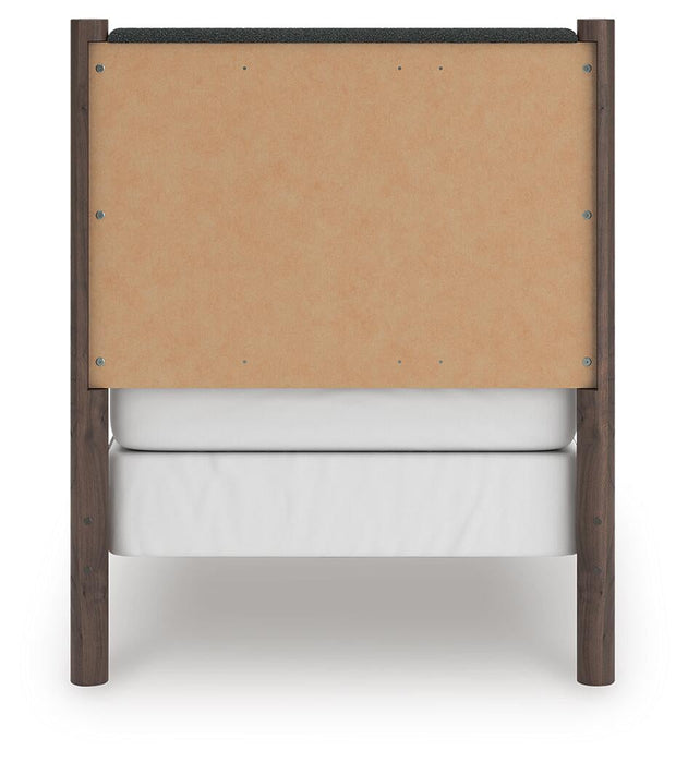 Cadmori Twin Upholstered Panel Bed, Dresser, Mirror, Chest and Nightstand