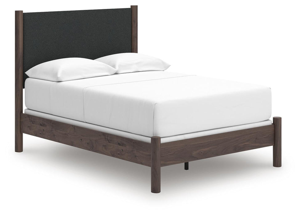 Cadmori Full Upholstered Panel Bed, Dresser, Mirror, Chest and Nightstand