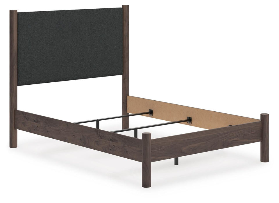 Cadmori Full Upholstered Panel Bed, Dresser, Mirror, Chest and Nightstand