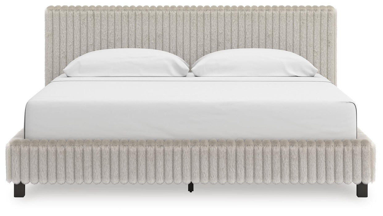 Birmonton King Upholstered Bed, Dresser, Mirror and Nightstand