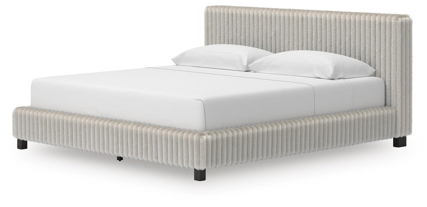 Birmonton King Upholstered Bed, Dresser, Mirror and Nightstand