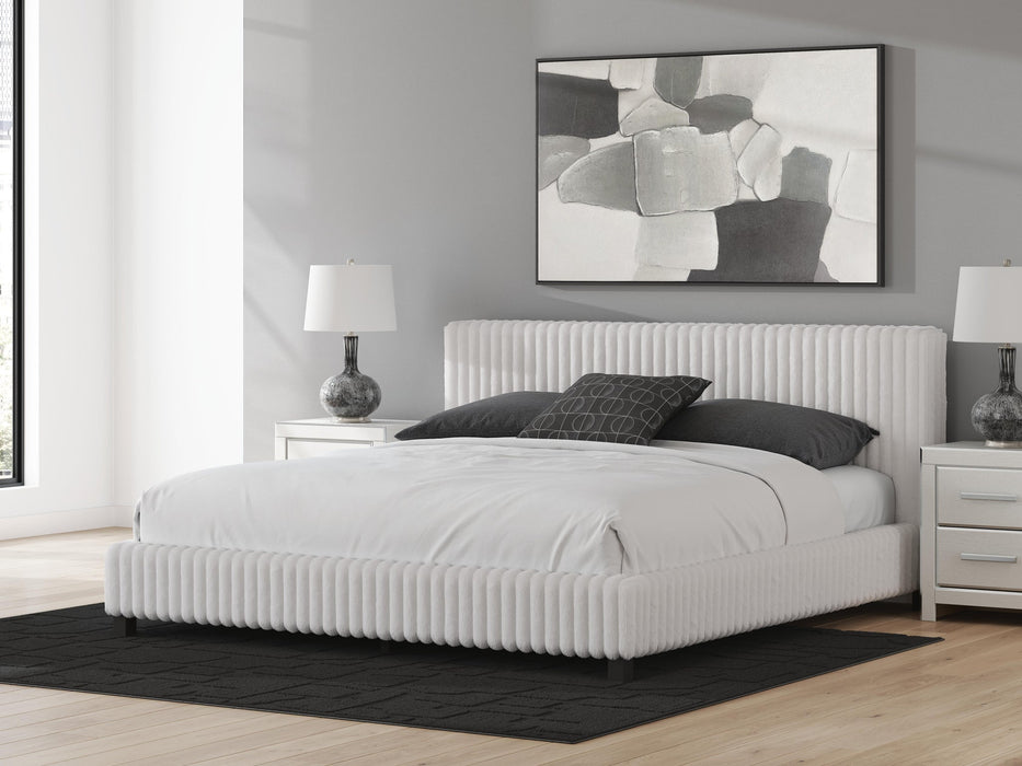 Birmonton King Upholstered Bed, Dresser, Mirror and Nightstand