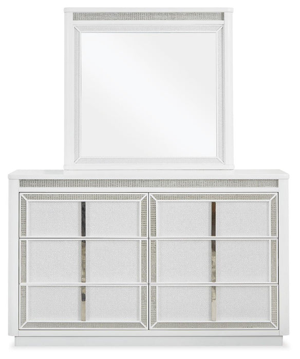 Chalanna California King Upholstered Storage Bed, Dresser and Mirror
