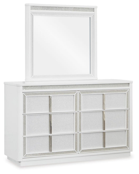 Chalanna California King Upholstered Storage Bed, Dresser and Mirror