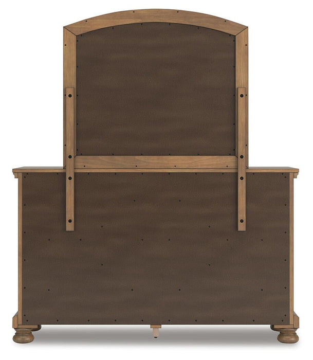 Vandenmore King Storage Sleigh Bed with Mirrored Dresser and Nightstand
