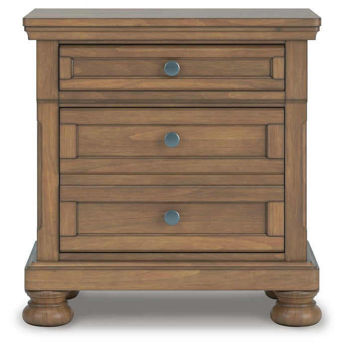 Vandenmore King Storage Sleigh Bed with Mirrored Dresser and Nightstand