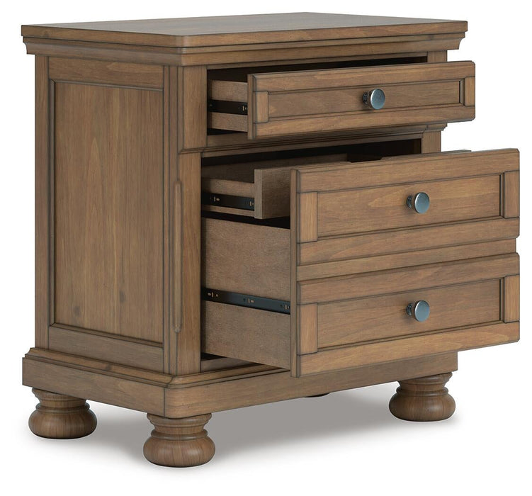 Vandenmore King Storage Sleigh Bed with Mirrored Dresser and Nightstand