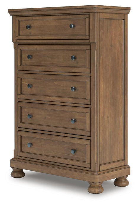 Vandenmore California King Panel Bed with Mirrored Dresser, Chest and Nightstand