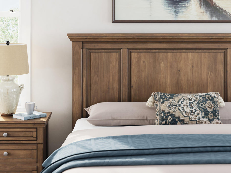 Vandenmore California King Panel Bed with Mirrored Dresser, Chest and Nightstand