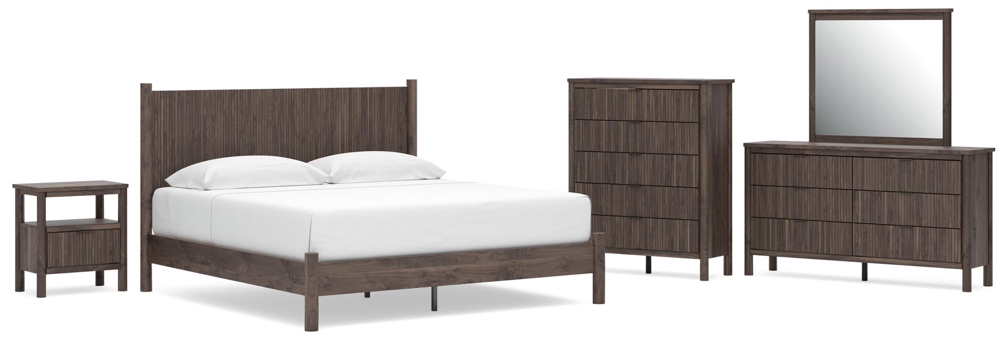Cadmori King Panel Platform Bed, Dresser, Mirror, Chest and Nightstand