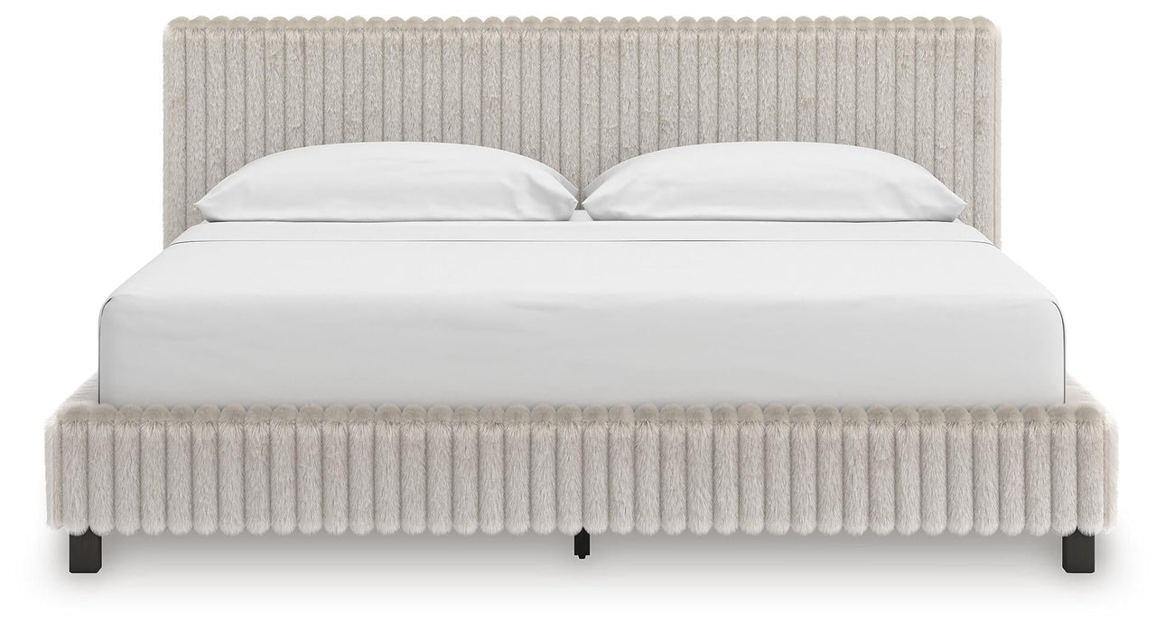 Birmonton California King Upholstered Bed, Dresser, Mirror, Chest and Nightstand