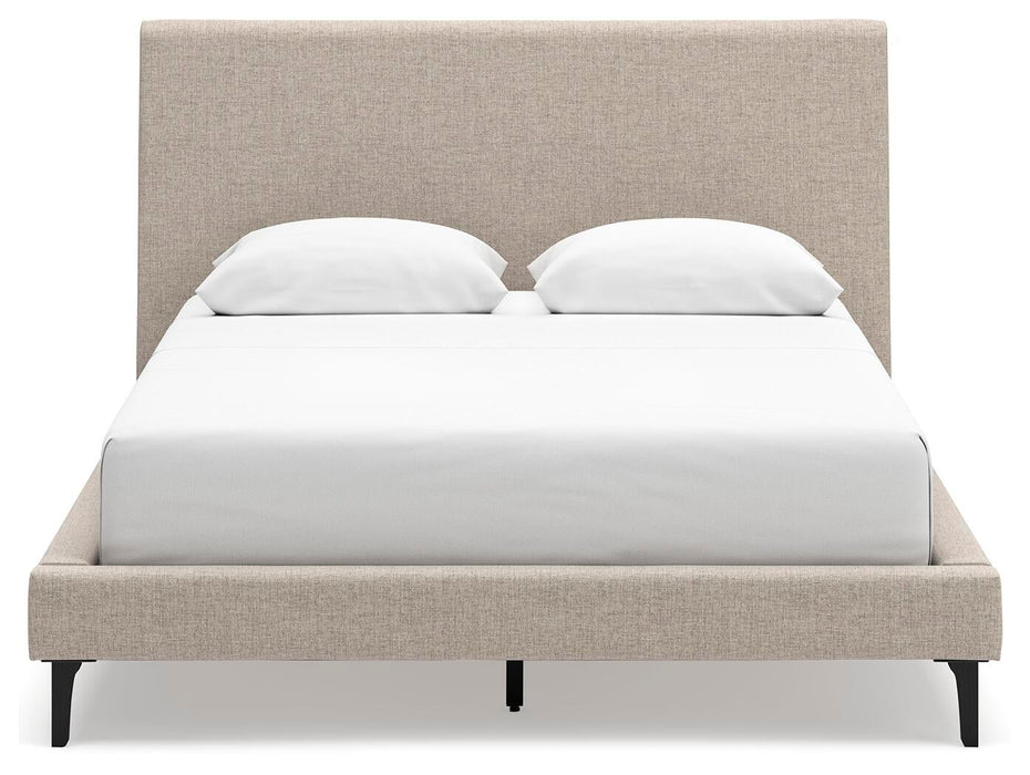 Cielden Queen Upholstered Bed with Roll Slats, Dresser, Mirror, Chest and Nightstand