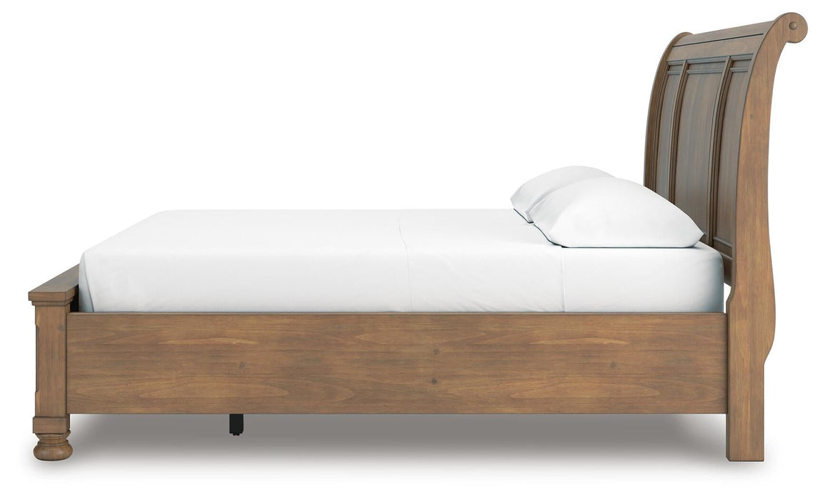 Vandenmore California King Storage Sleigh Bed with Mirrored Dresser