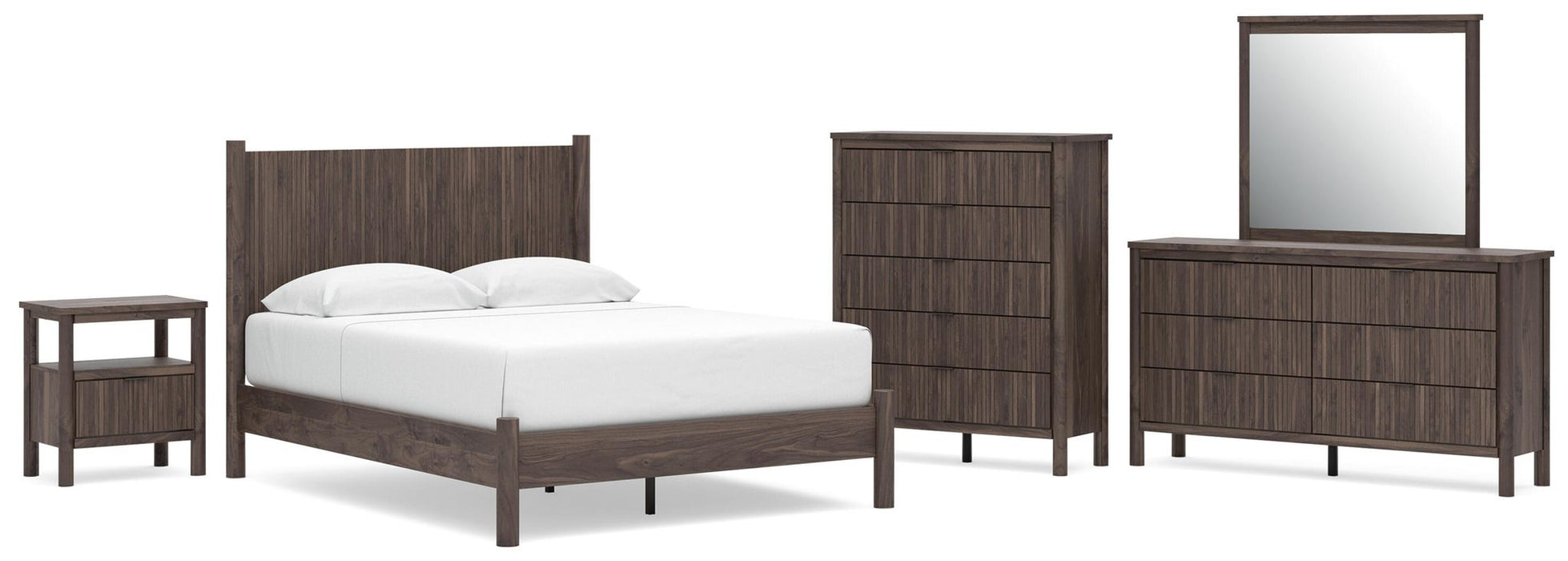 Cadmori Queen Panel Platform Bed, Dresser, Mirror, Chest and Nightstand
