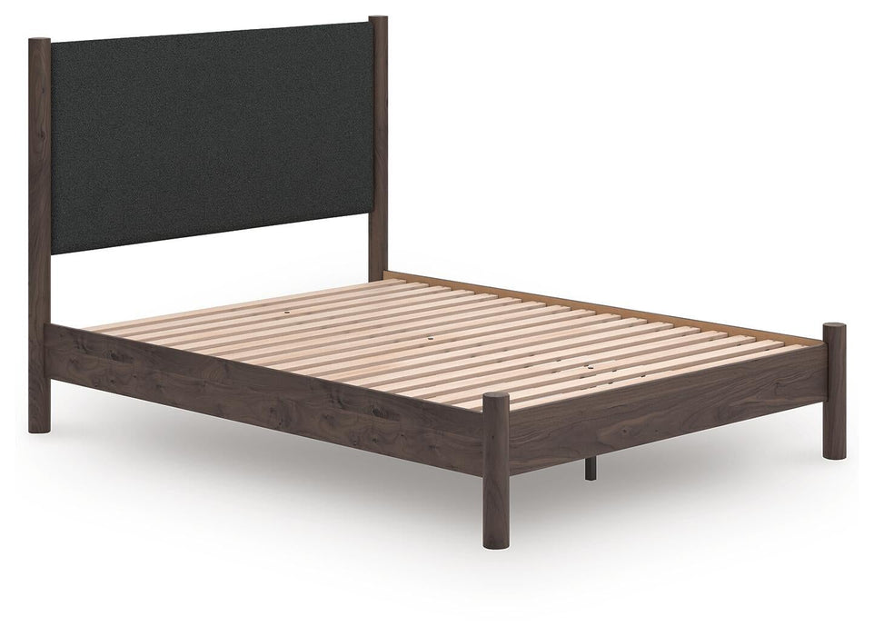 Cadmori Queen Upholstered Panel Platform Bed, Dresser and Mirror
