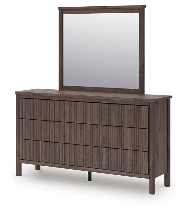 Cadmori Queen Upholstered Panel Bed, Dresser, Mirror, Chest and Nightstand