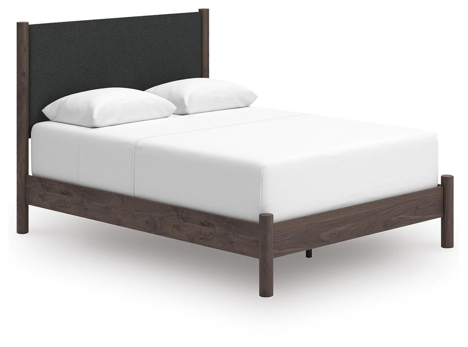 Cadmori Queen Upholstered Panel Bed, Dresser, Mirror, Chest and Nightstand