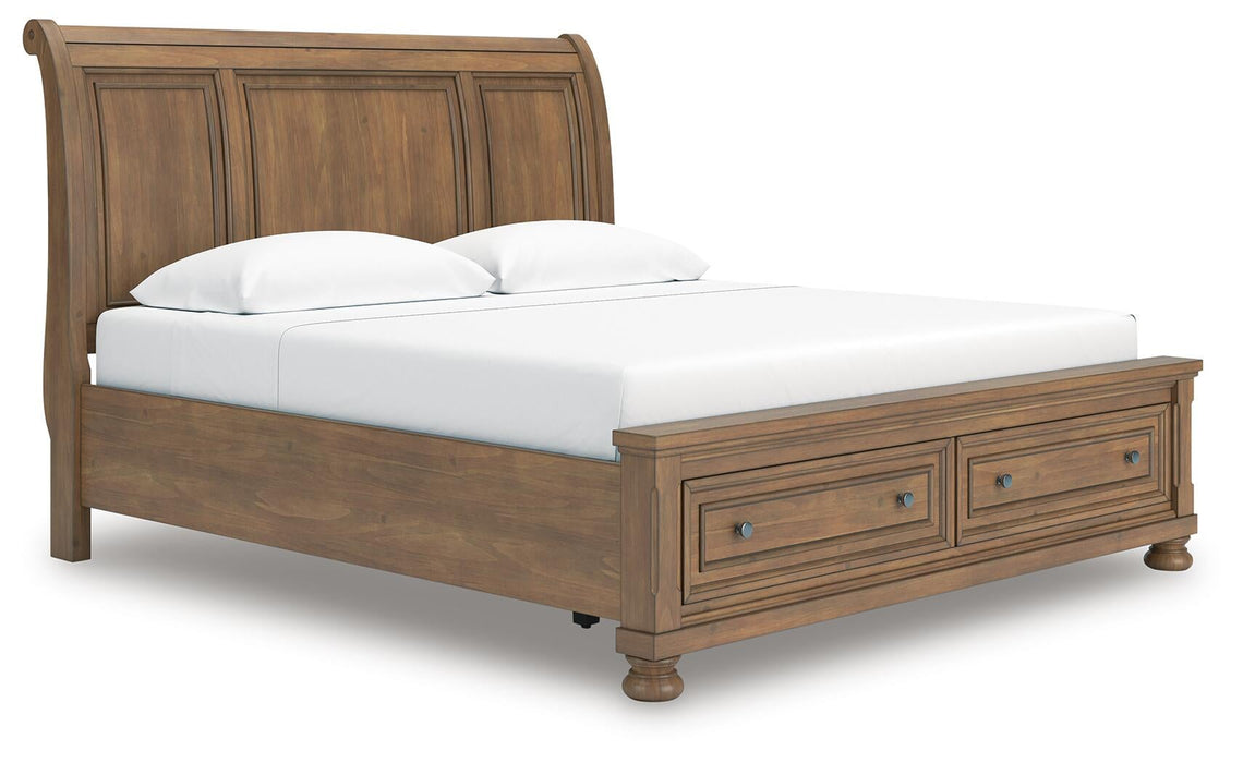 Vandenmore King Storage Sleigh Bed with Mirrored Dresser