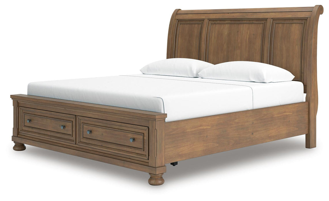 Vandenmore King Storage Sleigh Bed with Mirrored Dresser