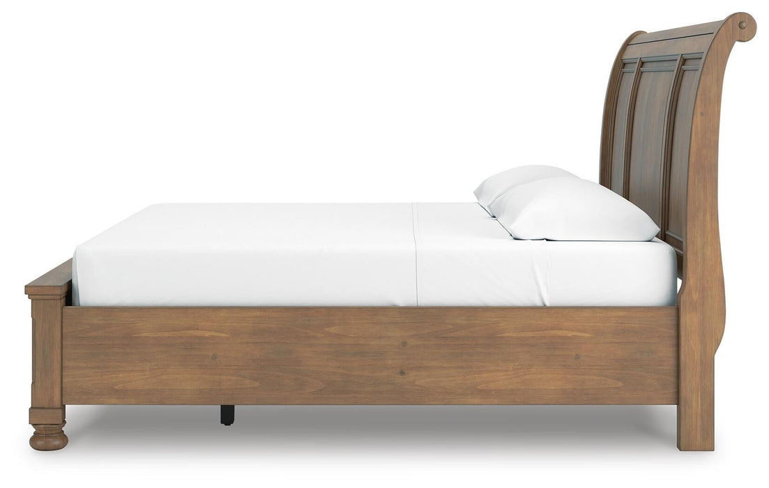 Vandenmore King Storage Sleigh Bed with Mirrored Dresser