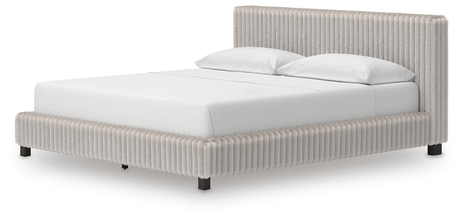 Birmonton California King Upholstered Bed, Dresser and Mirror