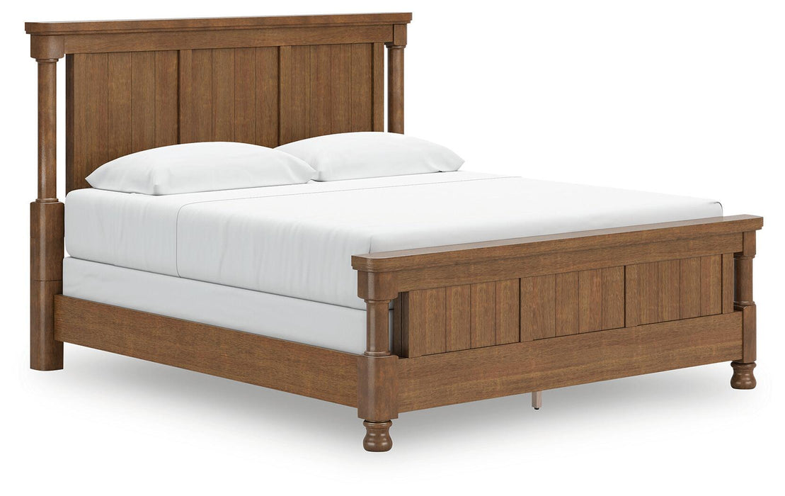 Chadworth King Poster Bed with Mirrored Dresser and Nightstand