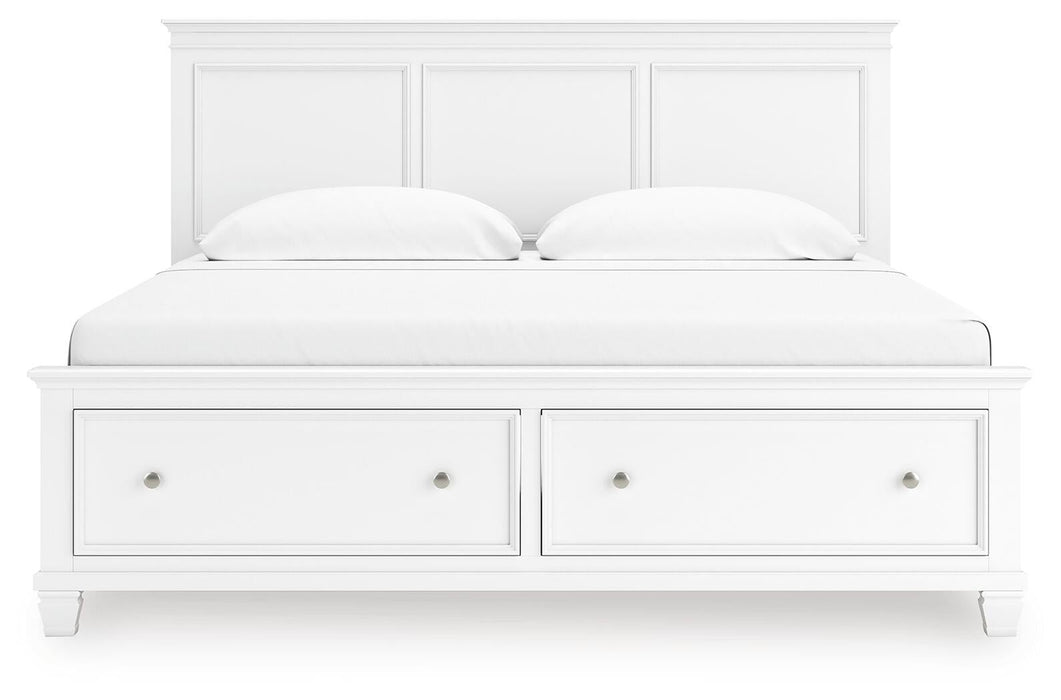 Fortman King Panel Storage Bed with Mirrored Dresser and Nightstand