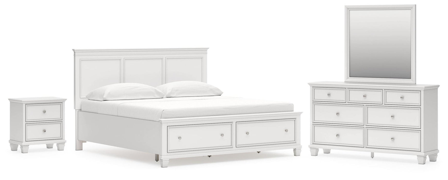 Fortman King Panel Storage Bed with Mirrored Dresser and Nightstand