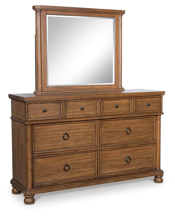 Chadworth Queen Poster Bed with Mirrored Dresser