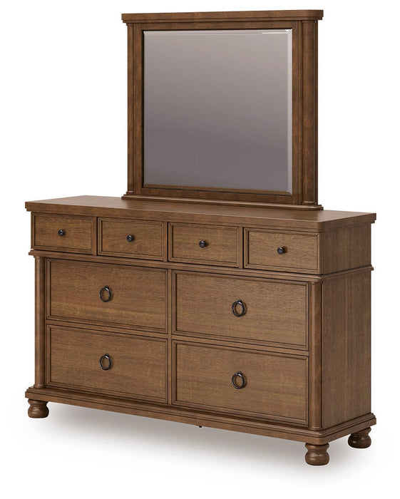 Chadworth Queen Poster Bed with Mirrored Dresser