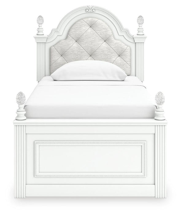 Maylilly Twin Upholstered Panel Bed, Dresser and Mirror