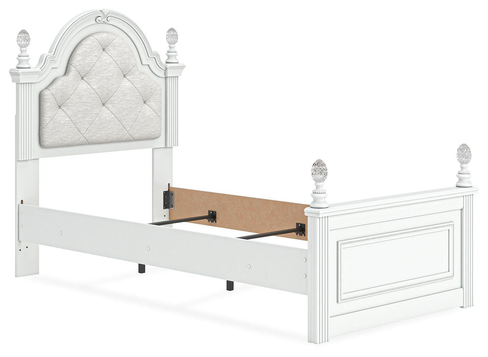 Maylilly Twin Upholstered Panel Bed, Dresser and Mirror