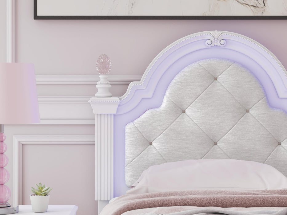 Maylilly Twin Upholstered Panel Bed, Dresser and Mirror