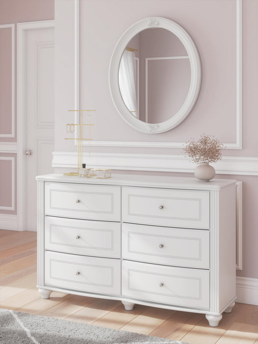 Maylilly Twin Upholstered Panel Bed, Dresser and Mirror