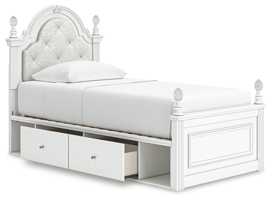 Maylilly Twin Upholstered Panel Storage Bed, Dresser, Mirror and Nightstand