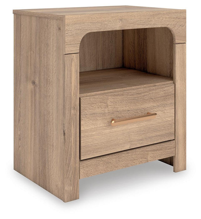 Hollymount Queen Upholstered Platform Bed, Dresser, Mirror and Nightstand