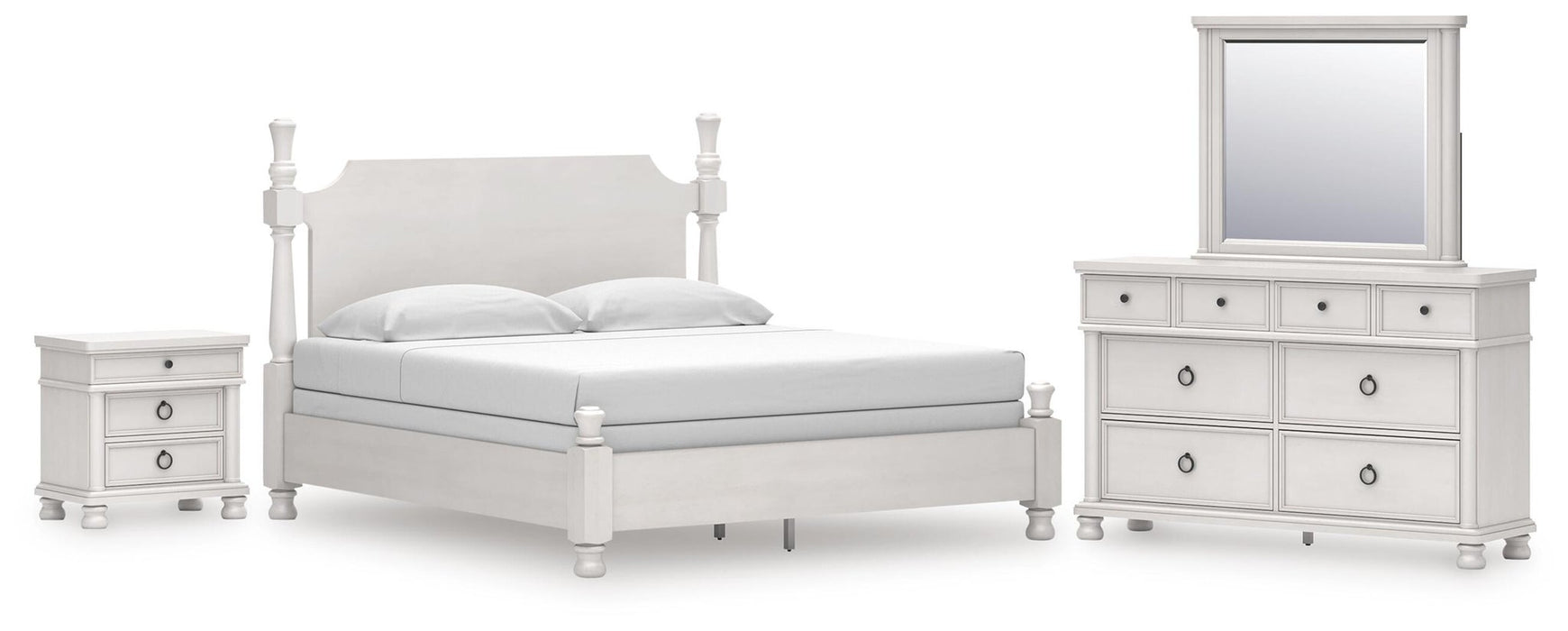 Chadworth King Poster Bed, Dresser, Mirror and Nightstand