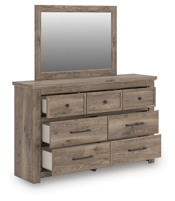 Keithland Queen Poster Bed with Mirrored Dresser and Nightstand