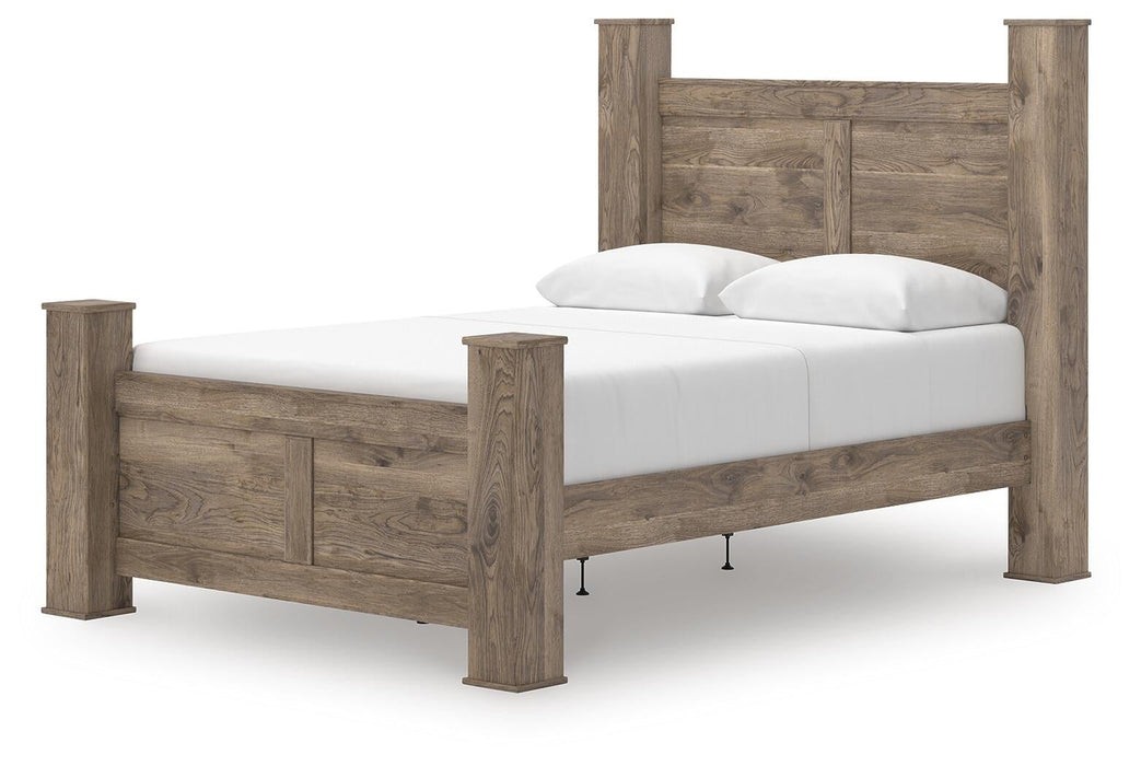 Keithland Queen Poster Bed with Mirrored Dresser and Nightstand