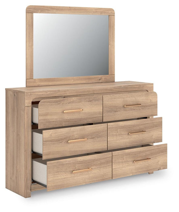 Hollymount Queen Upholstered Panel Bed, Dresser and Mirror