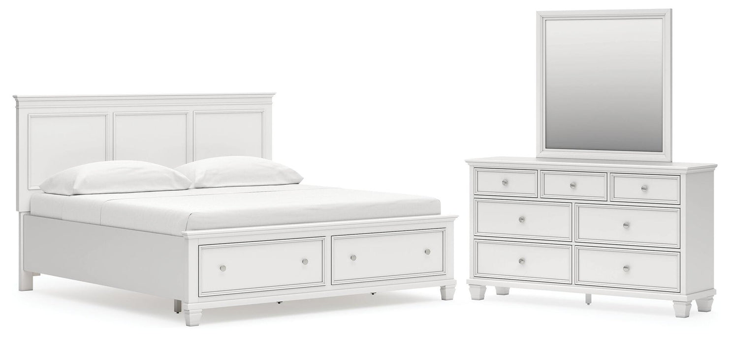 Fortman King Panel Storage Bed with Mirrored Dresser